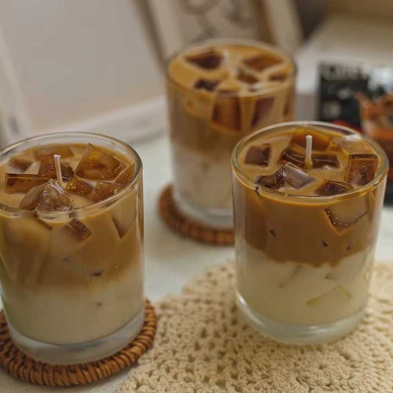 Iced Latte Coffee Scented Candle – Creative Smokeless Aromatherapy Candle in Reusable Glass Cup