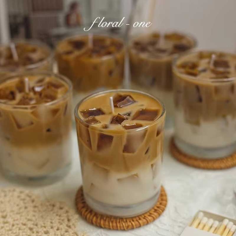 Iced Latte Coffee Scented Candle – Creative Smokeless Aromatherapy Candle in Reusable Glass Cup