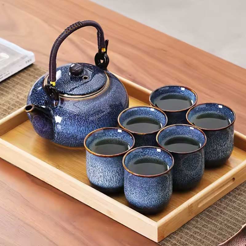 Japanese Style Ceramic Teapot Set with 6 Cups