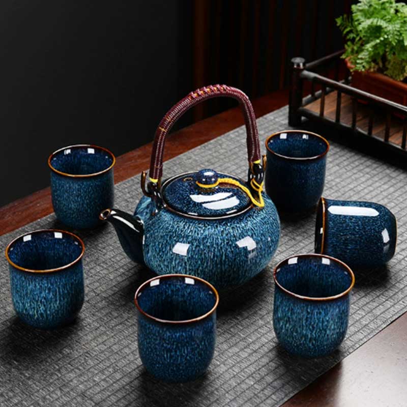 Japanese Style Ceramic Teapot Set with 6 Cups