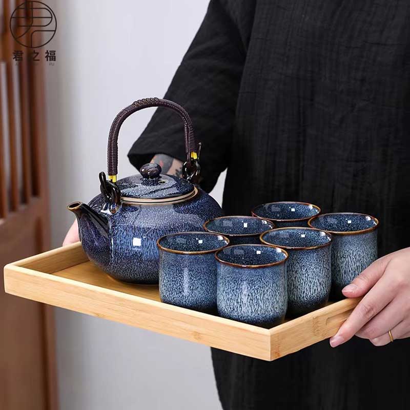 Japanese Style Ceramic Teapot Set with 6 Cups
