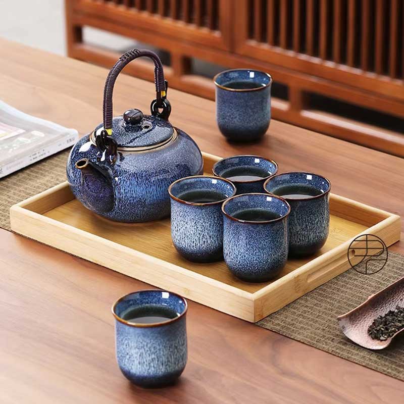 Japanese Style Ceramic Teapot Set with 6 Cups