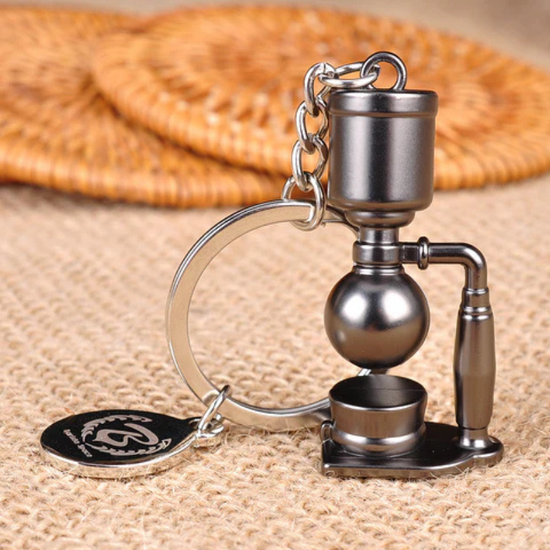 Laboratory Physics Coffee Machine Keychain – Black Pendant Keyring Inspired by Scientific Instruments