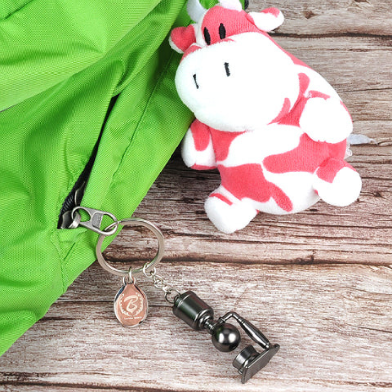 Laboratory Physics Coffee Machine Keychain – Black Pendant Keyring Inspired by Scientific Instruments