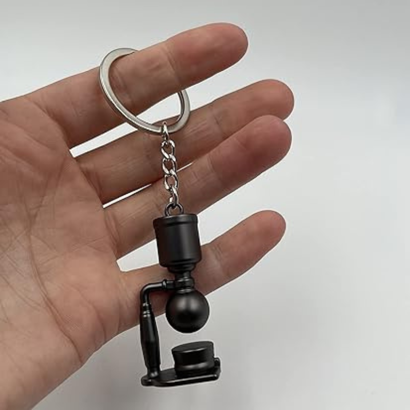 Laboratory Physics Coffee Machine Keychain – Black Pendant Keyring Inspired by Scientific Instruments