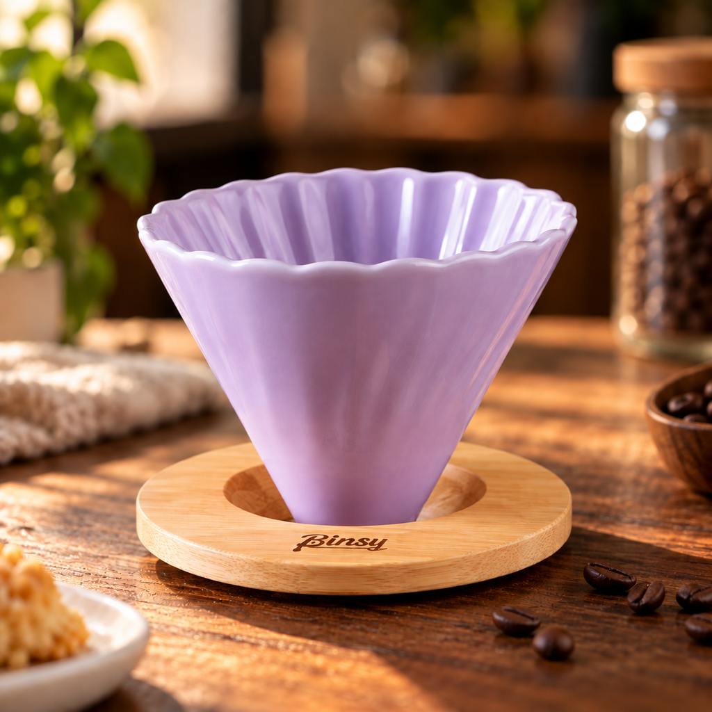 Ceramic V60 Pour Over Dripper with Wooden Stand