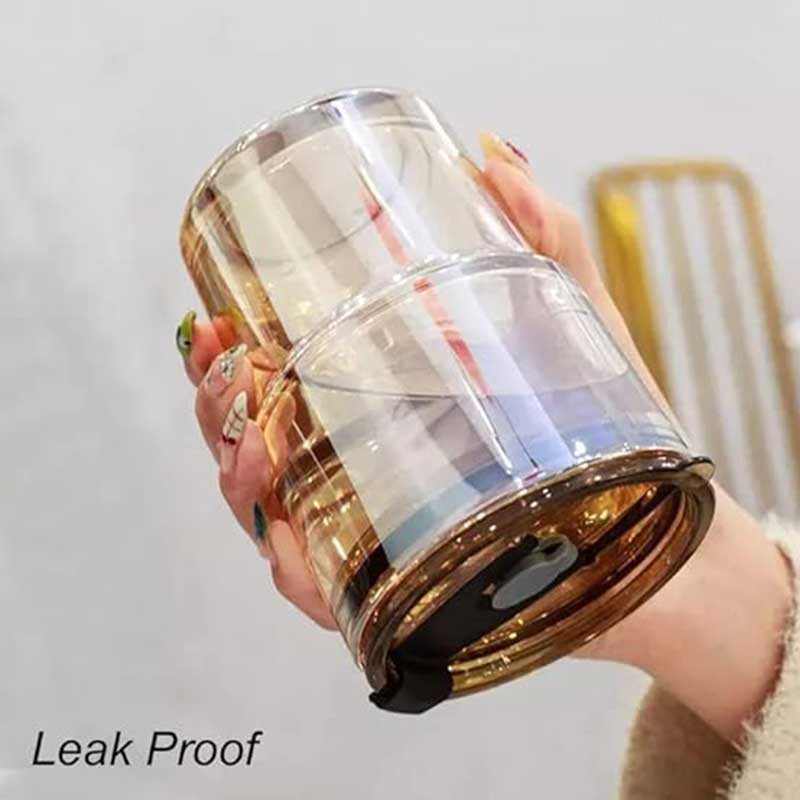 Leather Strap Glass Coffee Tumbler with Silicone Straw – Travel Sipper Mug with Leak-Proof Lid for Milk, Tea & Juice