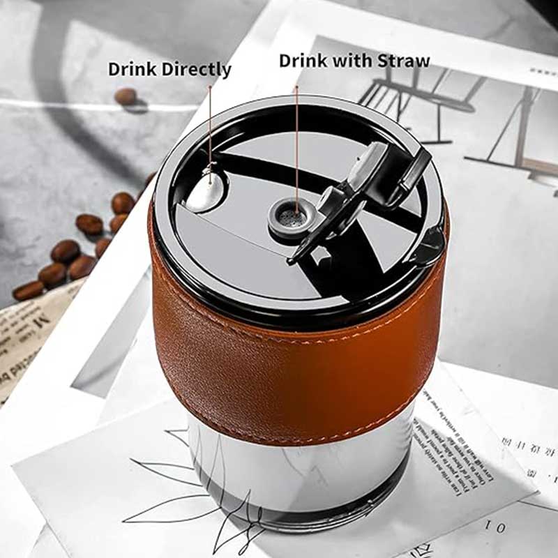 Leather Strap Glass Coffee Tumbler with Silicone Straw – Travel Sipper Mug with Leak-Proof Lid for Milk, Tea & Juice