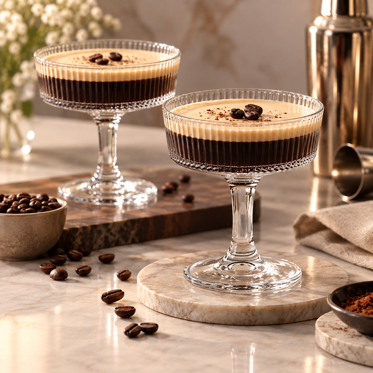 Vintage Ribbed Coupe Glass Goblets – Set of 4 Cups