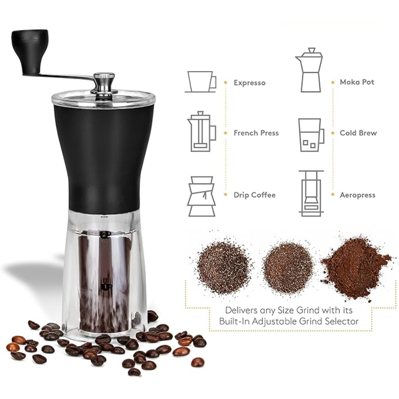 Manual Coffee Grinder – Portable Hand Crank Mill for Home and Travel Use