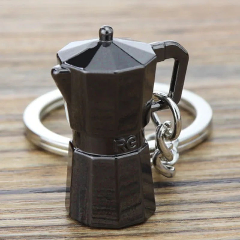 Mini Moka Pot Keychain – Metal Coffee Maker Design Keyring, Great Gift