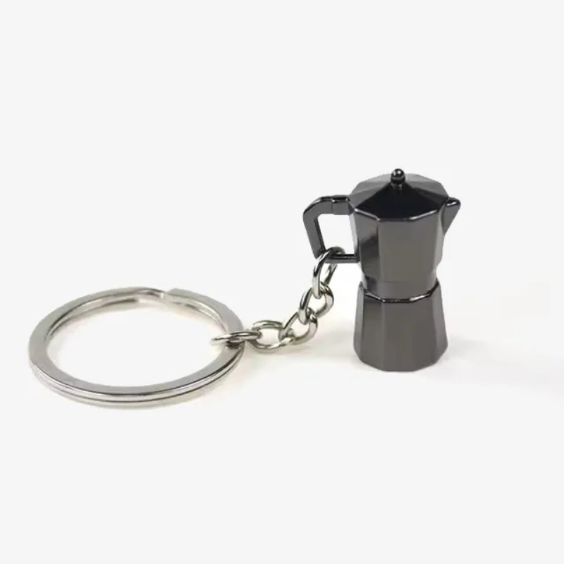 Mini Moka Pot Keychain – Metal Coffee Maker Design Keyring, Great Gift