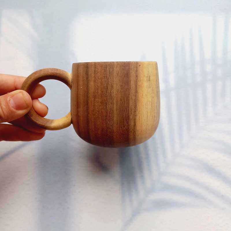 Natural Acacia Wood Tea and Coffee Cup – Handcrafted Wooden Mug with Handle from Vietnam