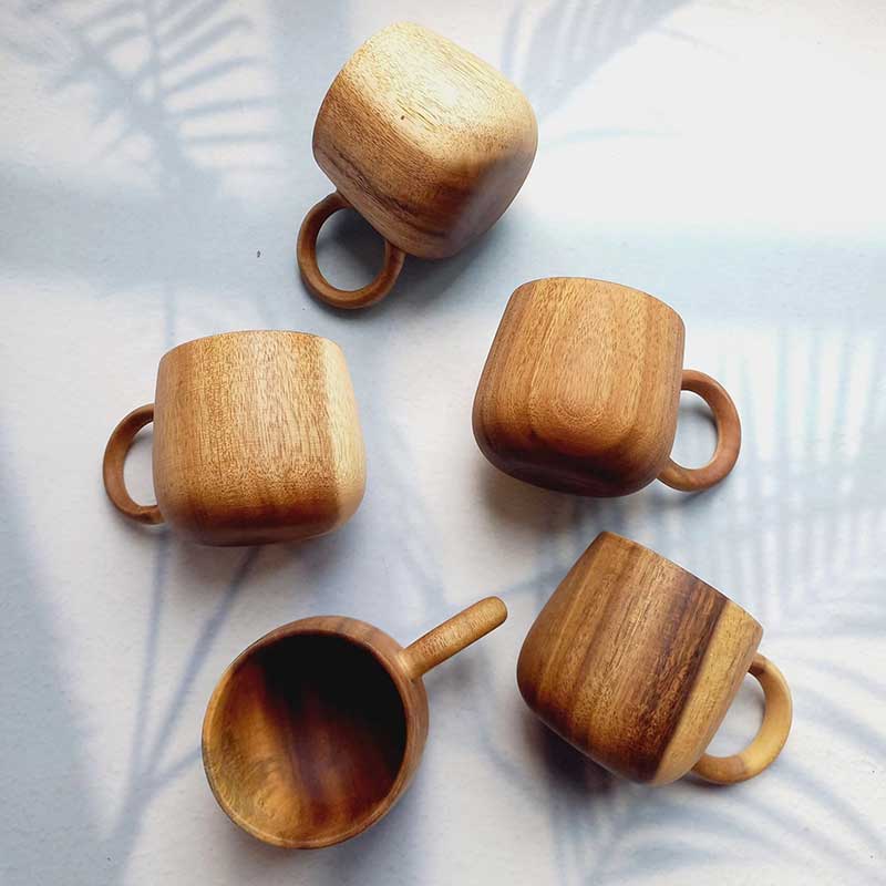 Natural Acacia Wood Tea and Coffee Cup – Handcrafted Wooden Mug with Handle from Vietnam