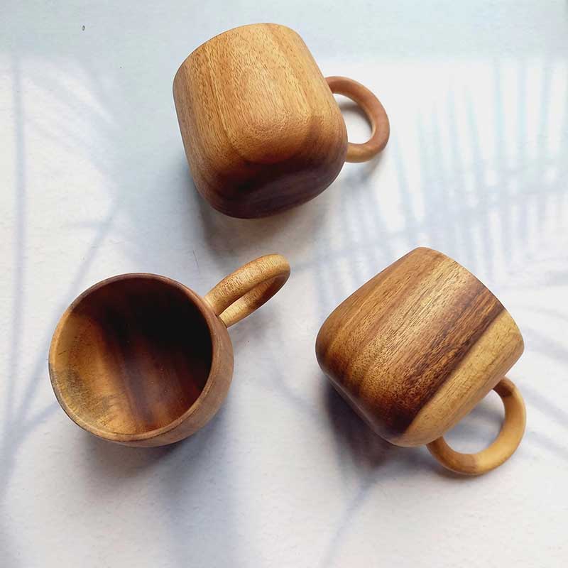 Natural Acacia Wood Tea and Coffee Cup – Handcrafted Wooden Mug with Handle from Vietnam