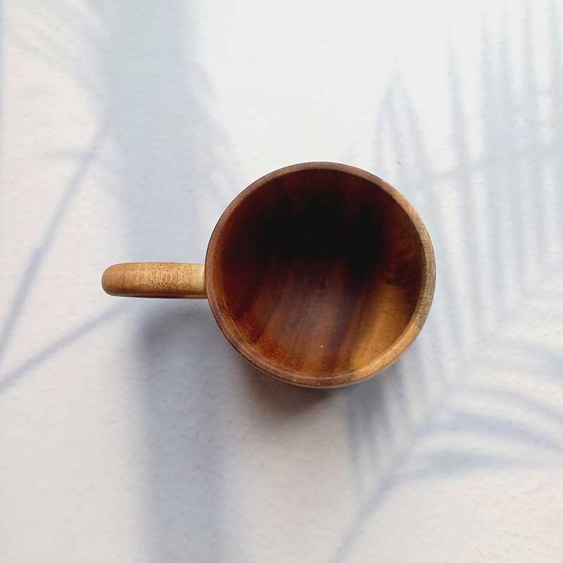 Natural Acacia Wood Tea and Coffee Cup – Handcrafted Wooden Mug with Handle from Vietnam