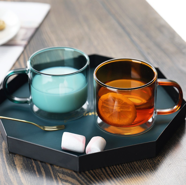 250ml Colorful Double Wall Glass Coffee Mug with Handle – Insulated Borosilicate Cup for Hot & Cold Drinks
