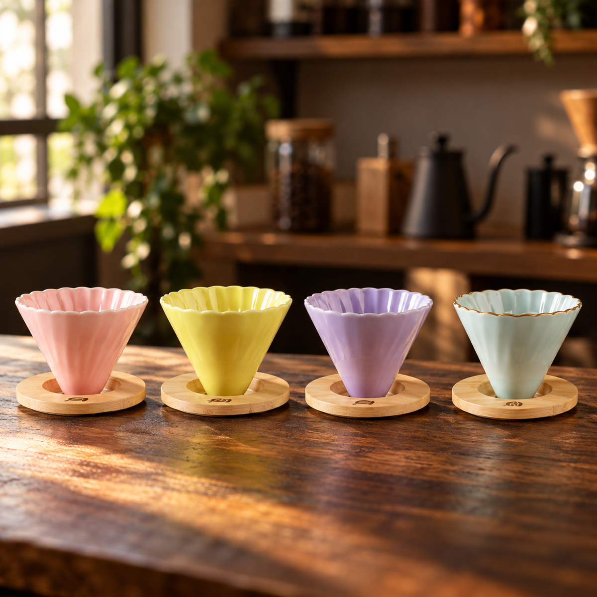 Ceramic V60 Pour Over Dripper with Wooden Stand