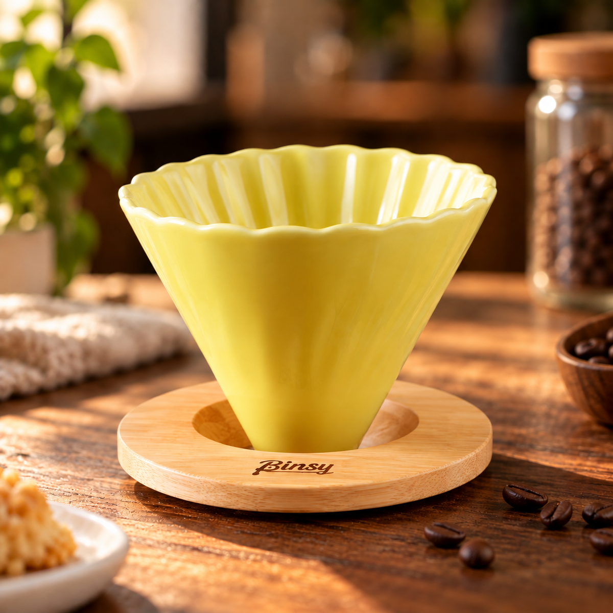 Ceramic V60 Pour Over Dripper with Wooden Stand