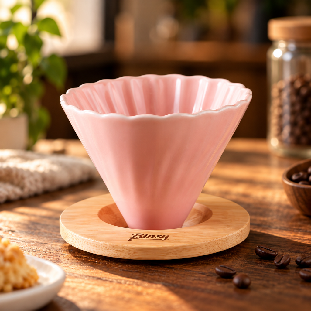 Ceramic V60 Pour Over Dripper with Wooden Stand
