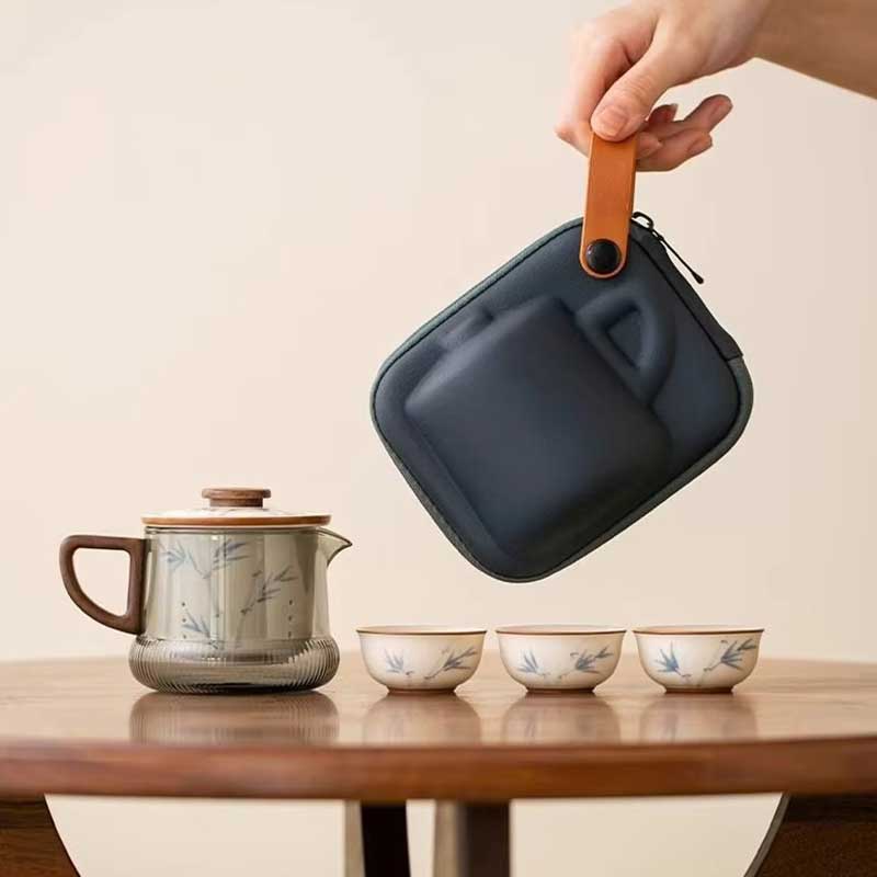Portable Ceramic Kung Fu Tea Set with Carry Case