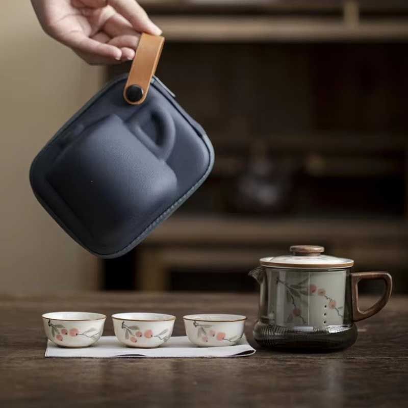 Portable Ceramic Kung Fu Tea Set with Carry Case