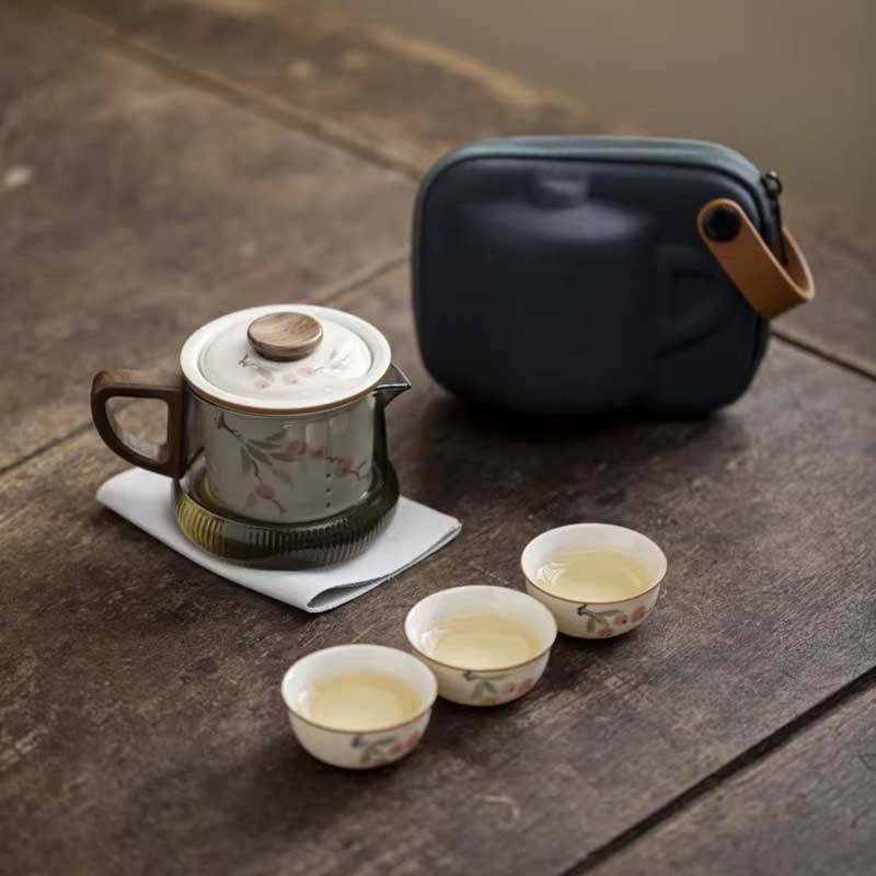 Portable Ceramic Kung Fu Tea Set with Carry Case