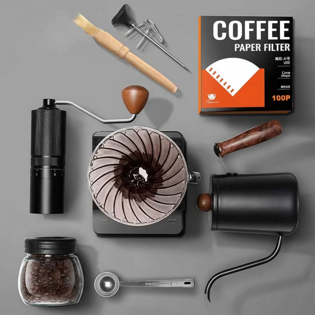 All-in-One Pour Over Coffee Kit – Portable Premium Set with Grinder & Gooseneck Kettle