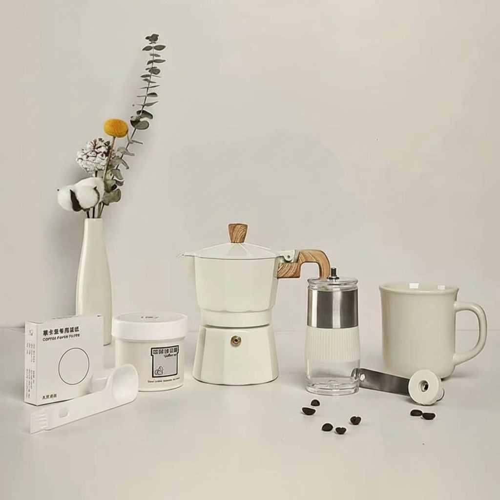 Premium Stovetop Full Set – Portable Moka Pot Kit with Grinder & Storage Box