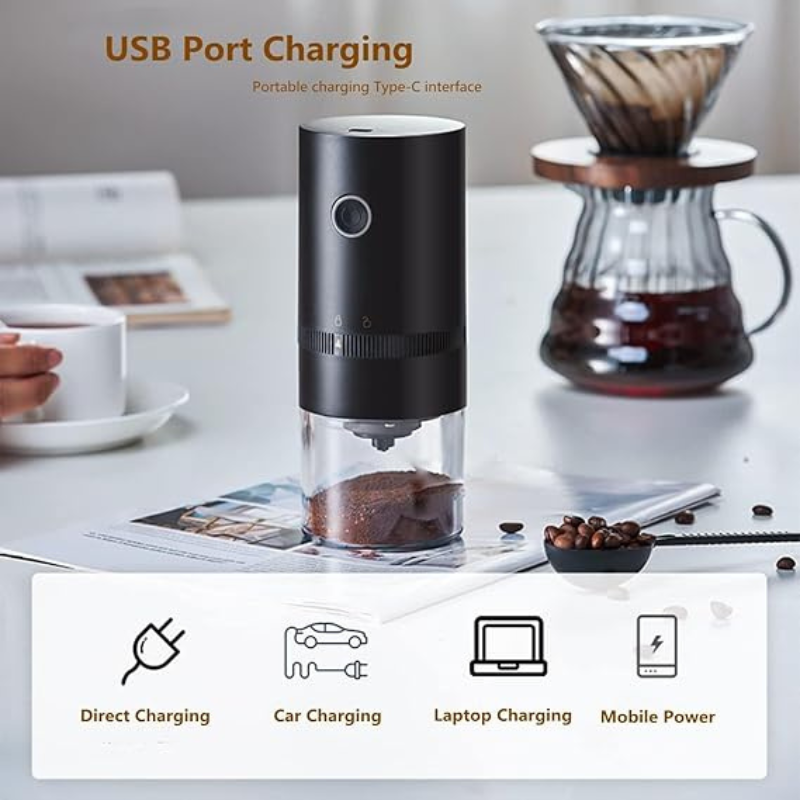 Portable Electric Burr Coffee Grinder – USB Rechargeable with Adjustable Grind Settings for Espresso, Drip, Pour Over & French Press