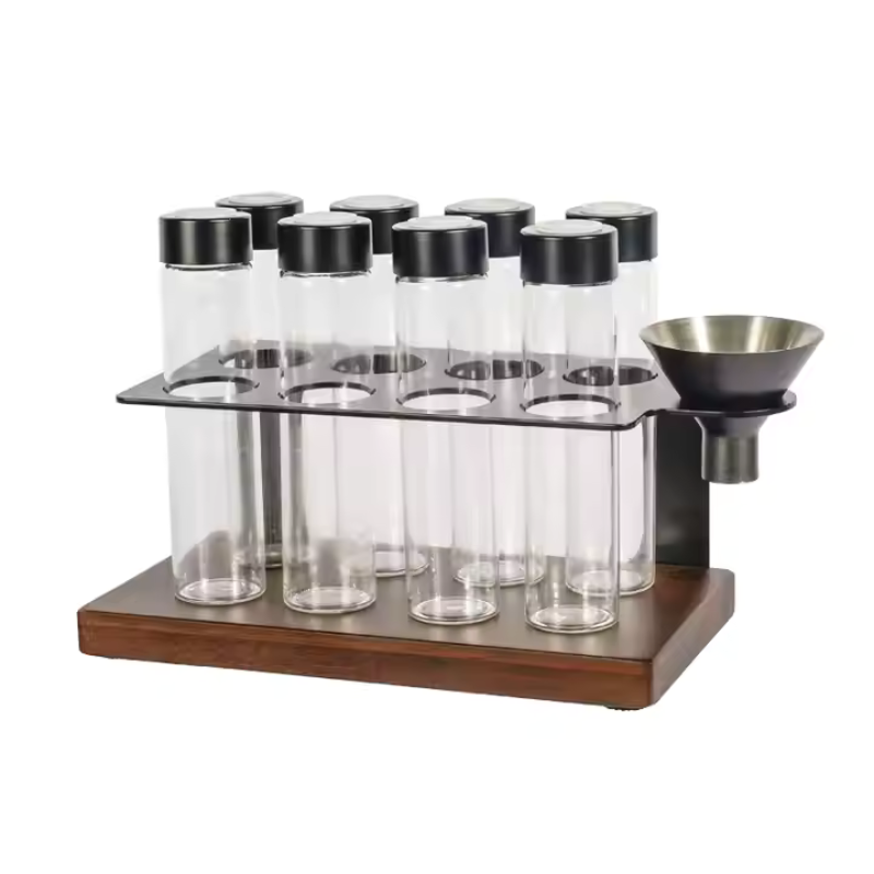 Premium Coffee Storage Tubes - Airtight Glass Containers with Freshness Valve & Wood Stand