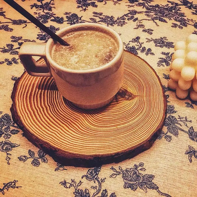 Raw Wood Round Coaster – 8–10cm×10cm Natural Pinewood Mug Holder for Coffee, Tea, and Party Decor