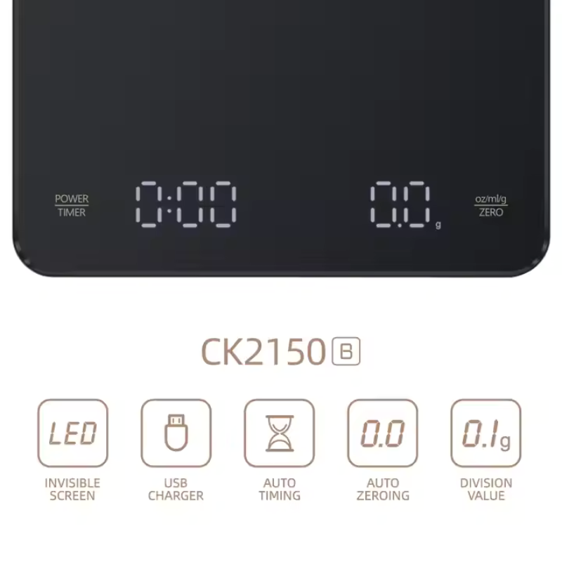 Rechargeable Drip Coffee Scale – Compact Digital 3kg Scale with Timer for Kitchen Use