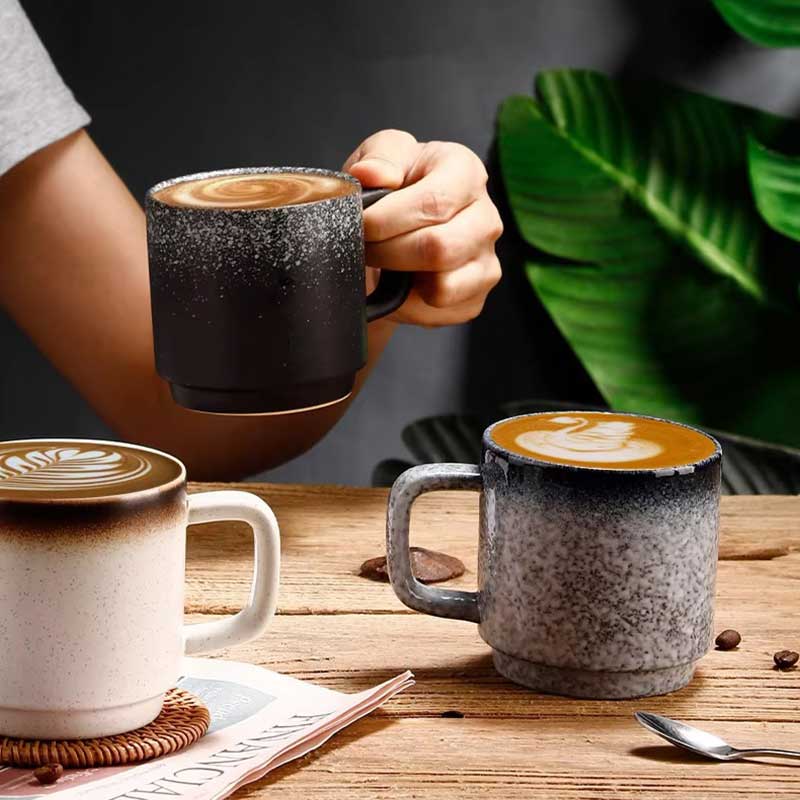 Retro Style Ceramic Coffee Mug – 300ml Porcelain Cup for Hotel and Restaurant Use