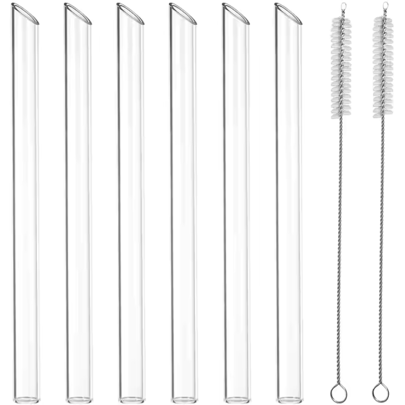 Reusable BPA-Free Straw Set – Straight and Bent Glass Straws with Cleaning Brushes for Tumblers and Boba Cups