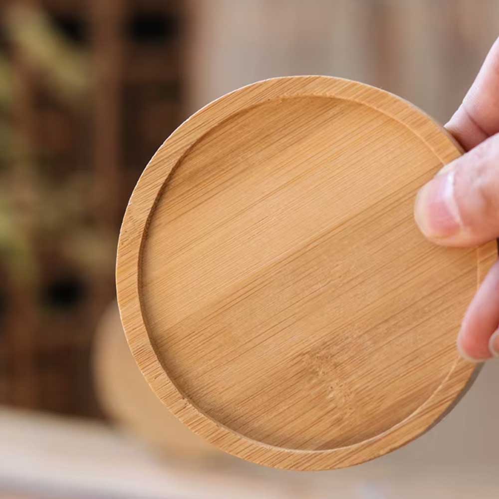 Round Bamboo Coaster Tray for Coffee & Tea