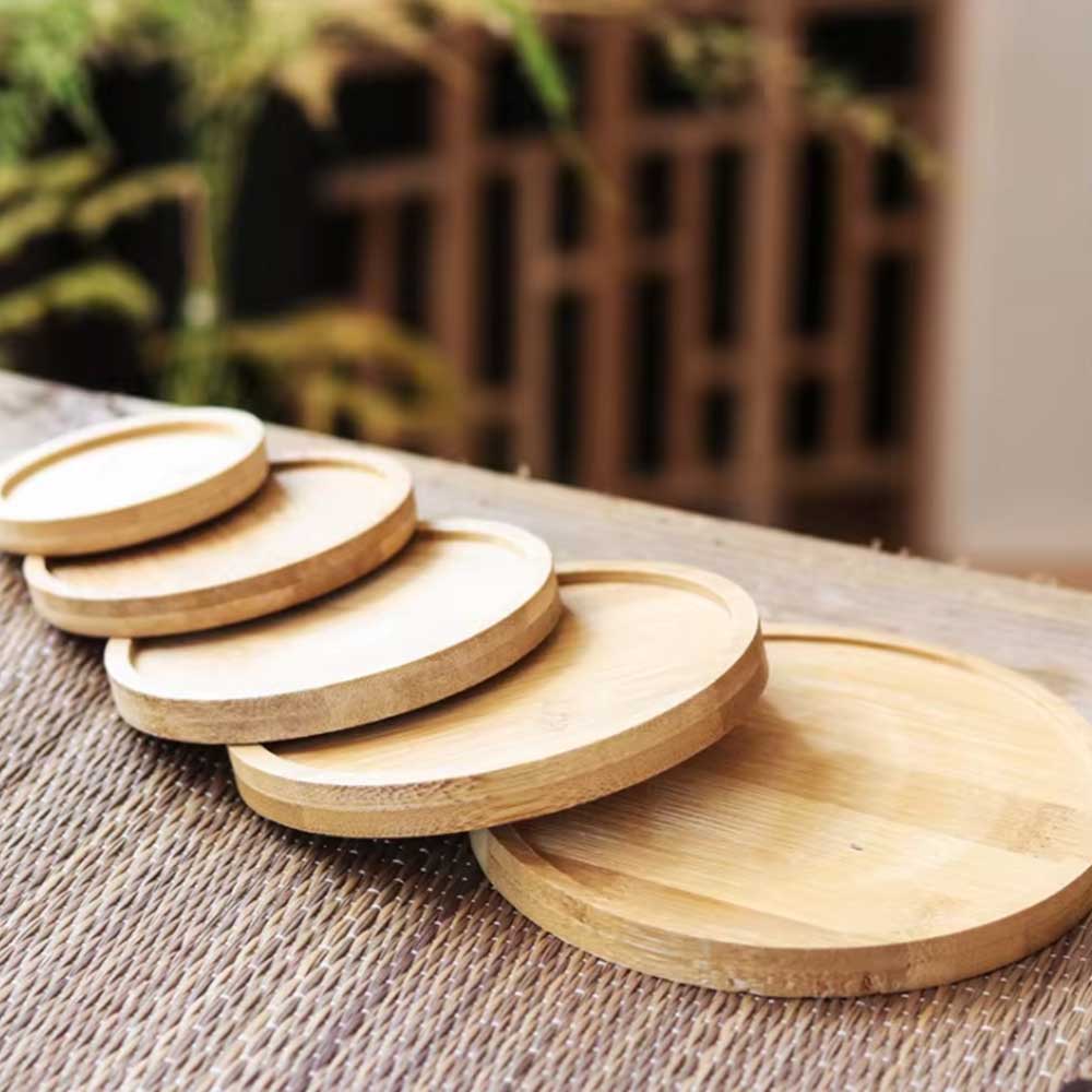 Round Bamboo Coaster Tray for Coffee & Tea