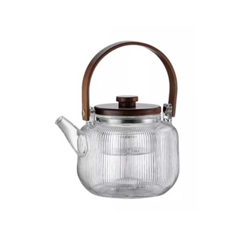 Glass Teapot with Infuser & Wooden Handle – Heat-Resistant Brewing Pot for Tea & Coffee