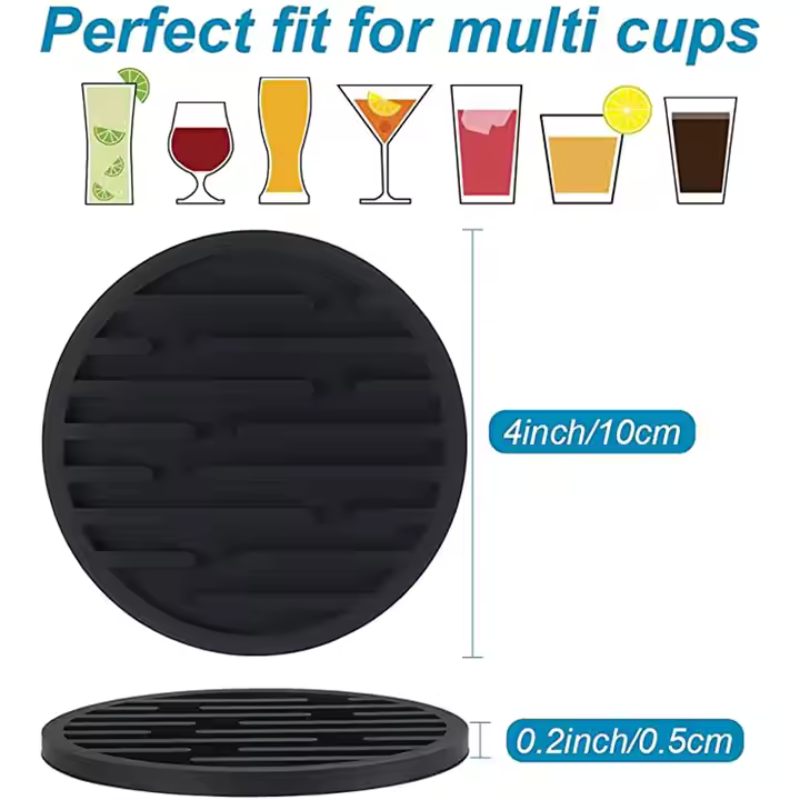 Round Silicone Drink Coasters – 10×10×0.5cm Washable, Durable, and Heat-Resistant Coffee Cup Mats