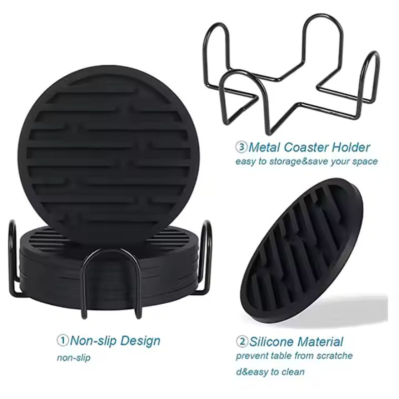 Round Silicone Drink Coasters – 10×10×0.5cm Washable, Durable, and Heat-Resistant Coffee Cup Mats