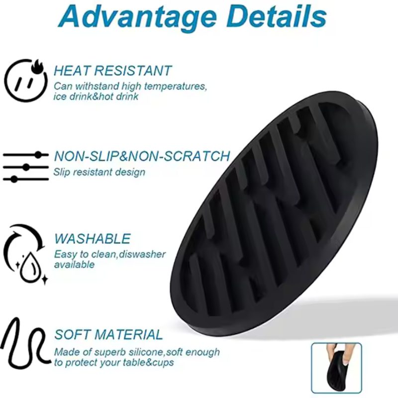 Round Silicone Drink Coasters – 10×10×0.5cm Washable, Durable, and Heat-Resistant Coffee Cup Mats