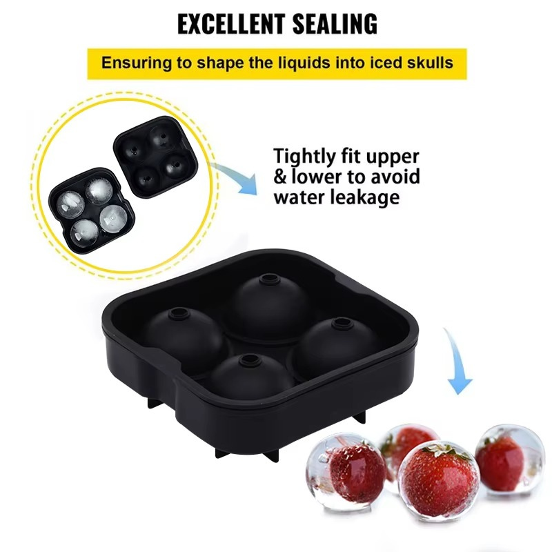 Silicone Ice Ball Maker Tray – 6 Large Round Sphere Molds with Lid for Cocktails