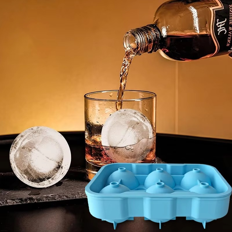 Silicone Ice Ball Maker Tray – 6 Large Round Sphere Molds with Lid for Cocktails