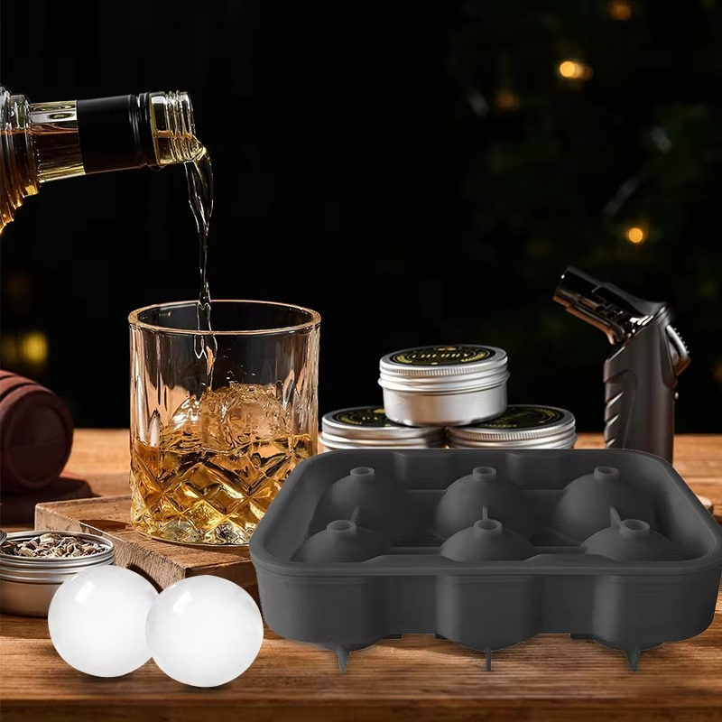Silicone Ice Ball Maker Tray – 6 Large Round Sphere Molds with Lid for Cocktails
