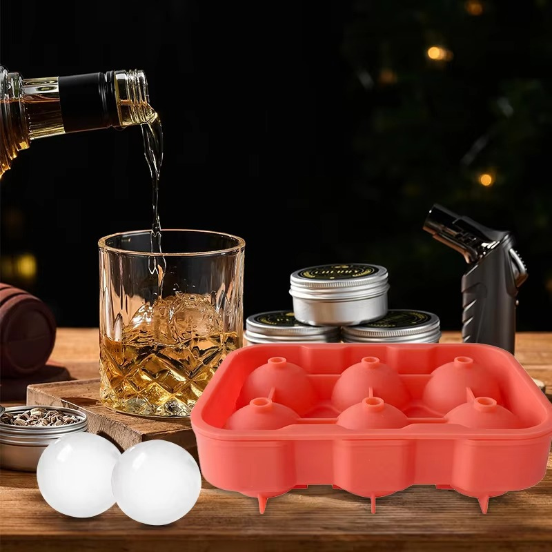 Silicone Ice Ball Maker Tray – 6 Large Round Sphere Molds with Lid for Cocktails