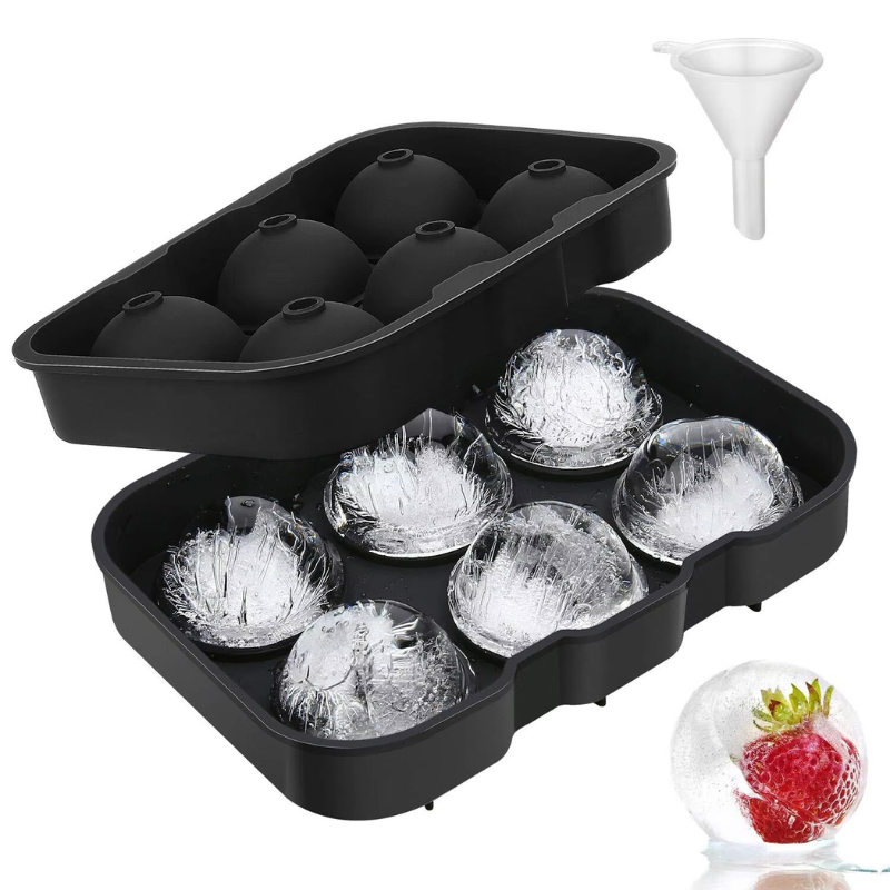 Silicone Ice Ball Maker Tray – 6 Large Round Sphere Molds with Lid for Cocktails