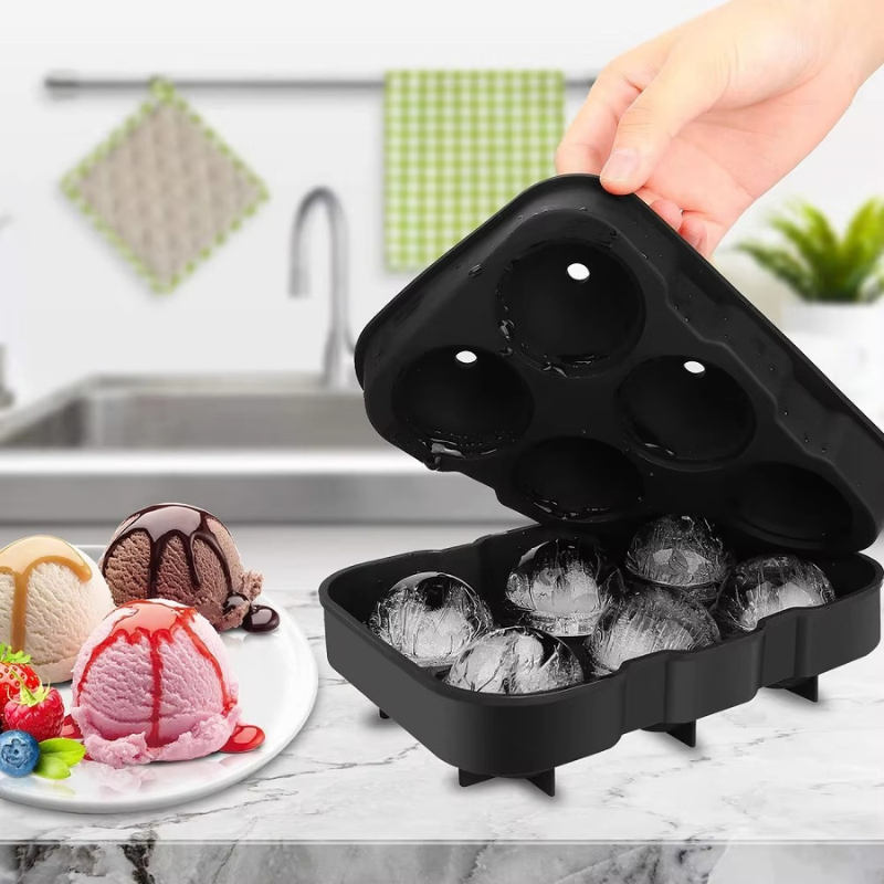 Silicone Ice Ball Maker Tray – 6 Large Round Sphere Molds with Lid for Cocktails