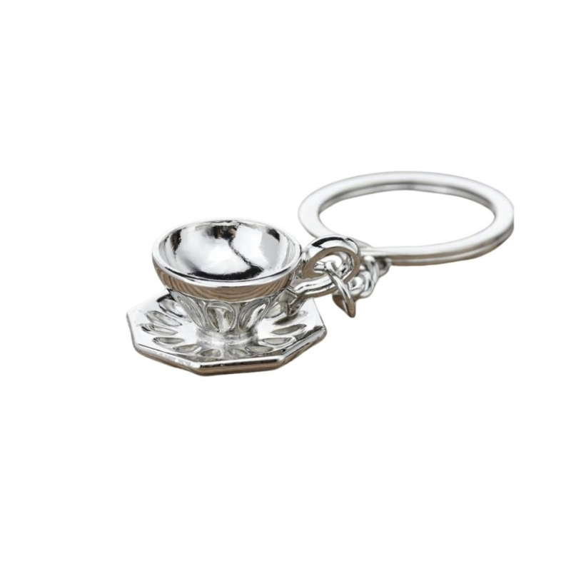 Silver Coffee Cup Keychain – Mini Metal Mug Charm for Coffee Lovers