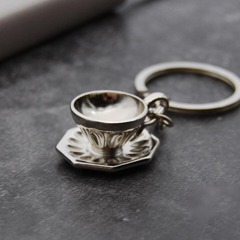 Silver Coffee Cup Keychain – Mini Metal Mug Charm for Coffee Lovers