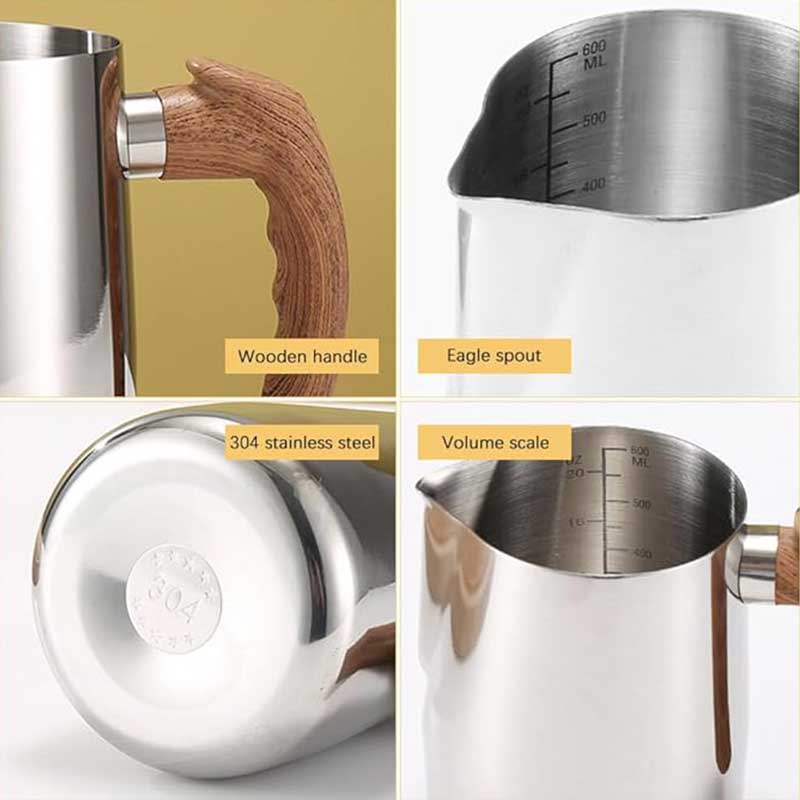 Stainless Steel 600ml Coffee Frothing Pitcher with Handle (black) – Milk Jug for Latte, Espresso & Cappuccino
